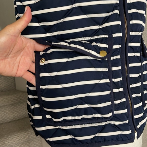 J. Crew Navy & White Striped, Mixed Blend Down Feather Puffer Vest - Picture 7 of 15